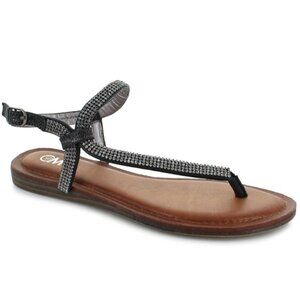 Chelsea Moreland CM Aria Silver Jeweled Studded Black Flat Thong Sandals Size 9M
